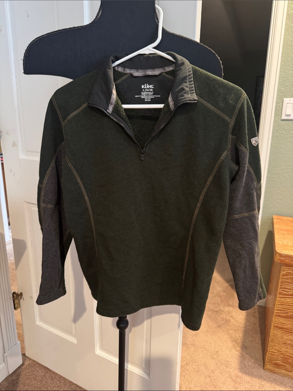 Kuhl Dark Olive and Charcoal Quarter-Zip Fleece Pullover